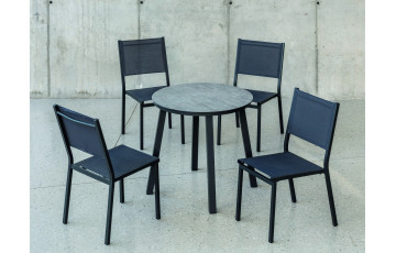 Ensemble table CALIFORNIA et fauteuils de jardin SION-2 4 personnes HEVEA en aluminium et HPL