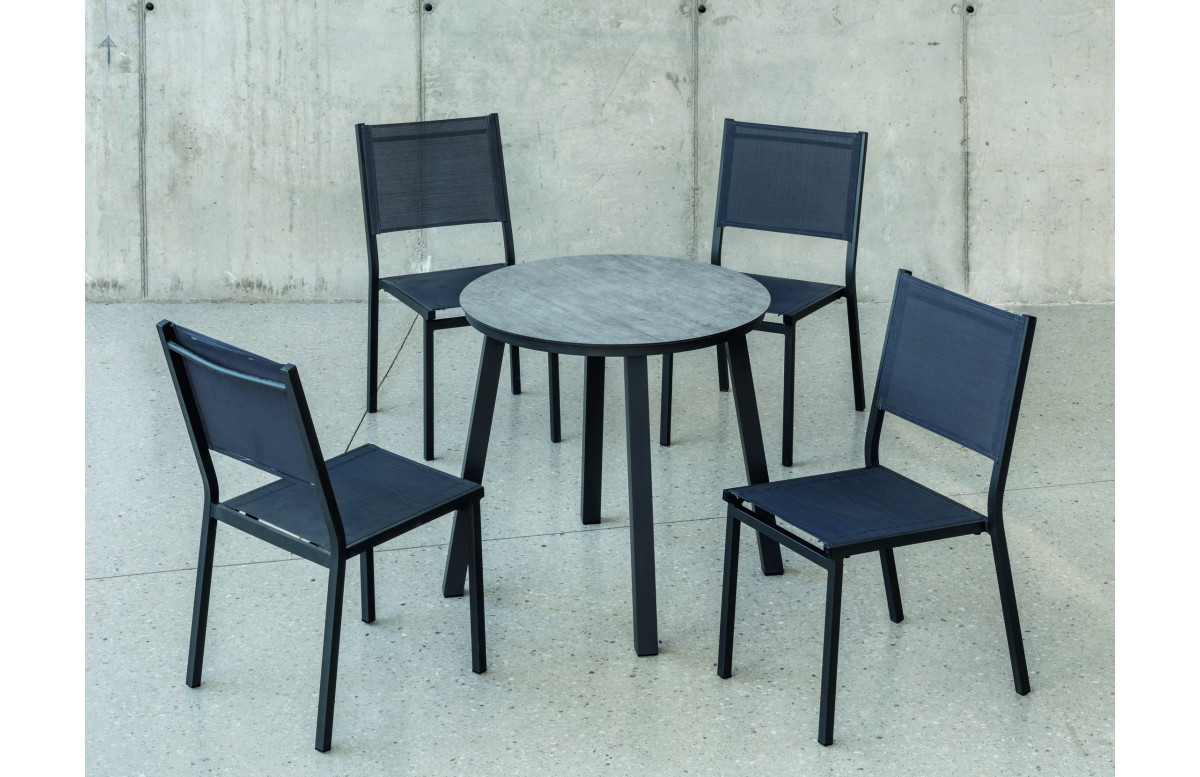 Ensemble table CALIFORNIA et fauteuils de jardin SION-2 4 personnes HEVEA en aluminium et HPL