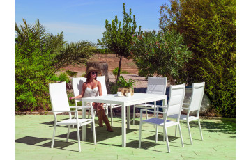Ensemble table FORMENTOR et fauteuils de jardin LION 200cm HEVEA en aluminium et textilène