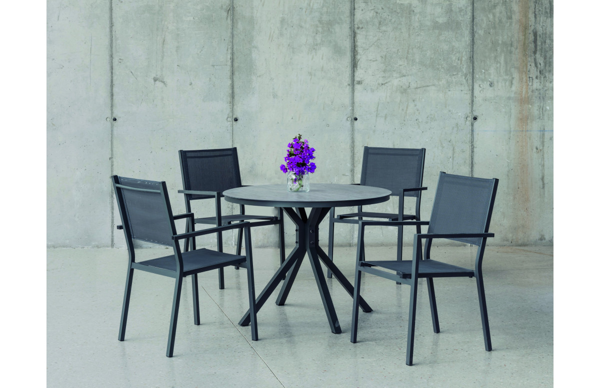 Ensemble table GIGLIO et fauteuils de jardin CORCEGA-3 4 personnes HEVEA en aluminium et HPL