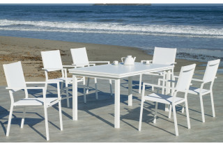Ensemble table NEFERTI et fauteuils de jardin CORCEGA-3 6 personnes HEVEA en aluminium et textilène