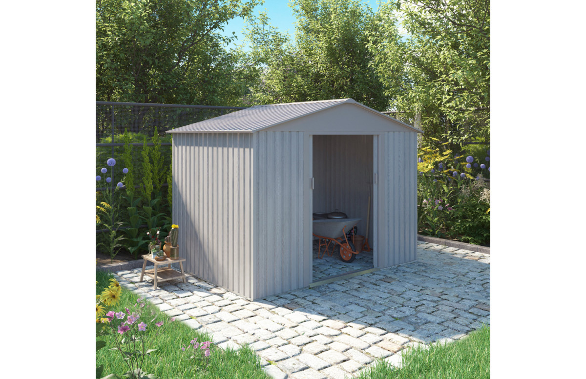 Abri de jardin Chalet-jardin Metal - Bois Vieilli 86 - 4,29M² - Gris