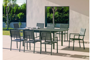 Ensemble table PALMA et fauteuils de jardin CORCEGA-3 8 personnes HEVEA en aluminium et textilène