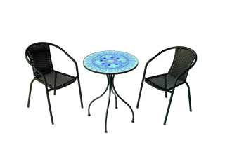 Ensemble table BERNA et fauteuils de jardin SANTANA 2 personnes HEVEA en acier et résine tressée