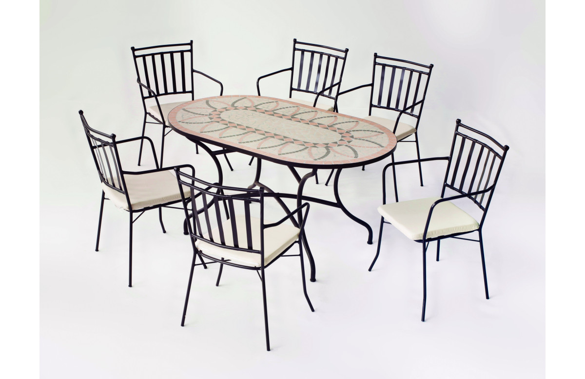 Ensemble table BORA et fauteuils de jardin SHIFA 6 personnes HEVEA en acier et Dralon