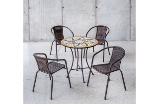 Ensemble table BORA et fauteuils de jardin BRASIL 4 personnes HEVEA en acier et résine tressée