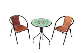 Ensemble table DORIAN et fauteuils de jardin VALENCIA 2 personnes HEVEA en acier et résine tressée