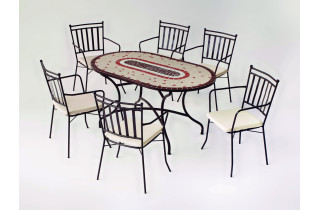 Ensemble table LAREDO et fauteuils de jardin SHIFA 6 personnes HEVEA en acier et Dralon