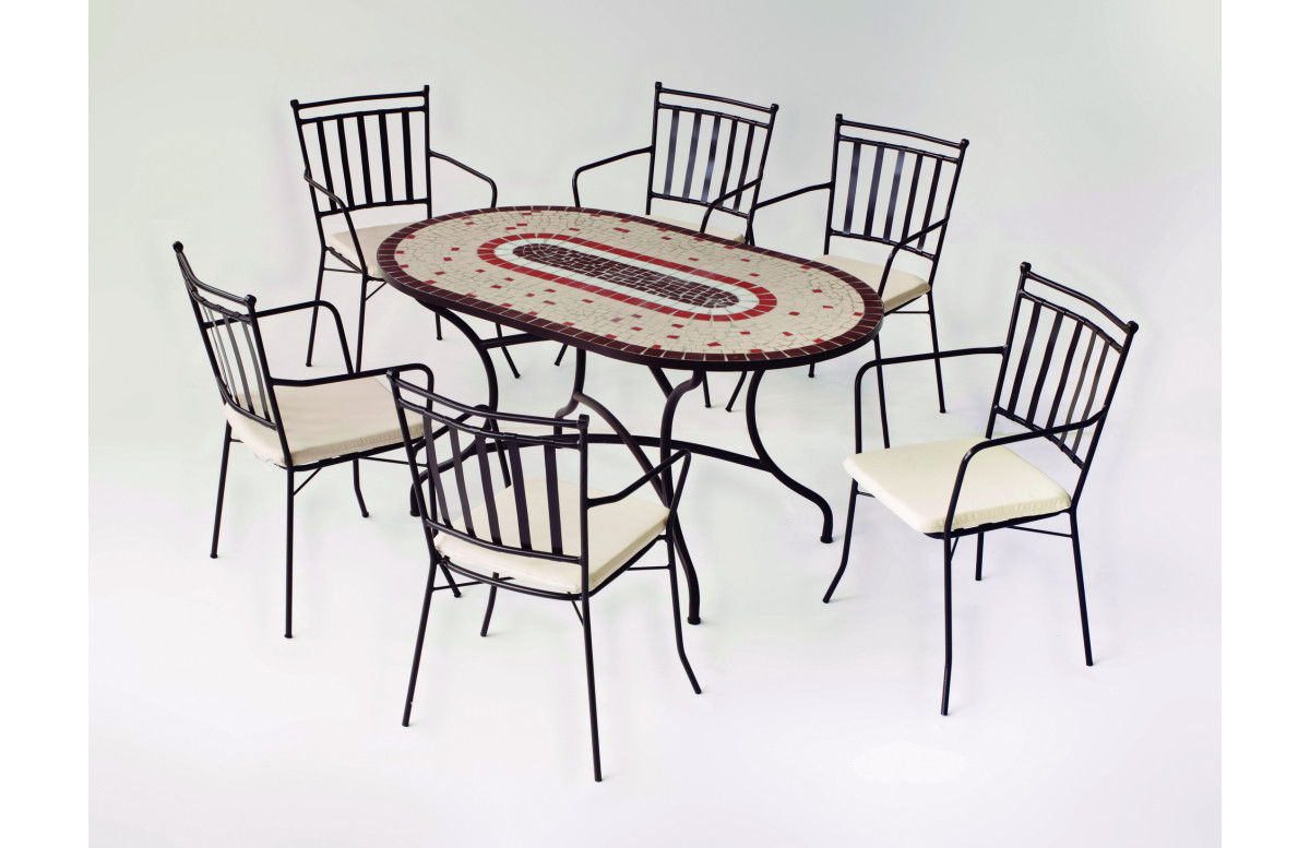 Ensemble table LAREDO et fauteuils de jardin SHIFA 6 personnes HEVEA en acier et Dralon
