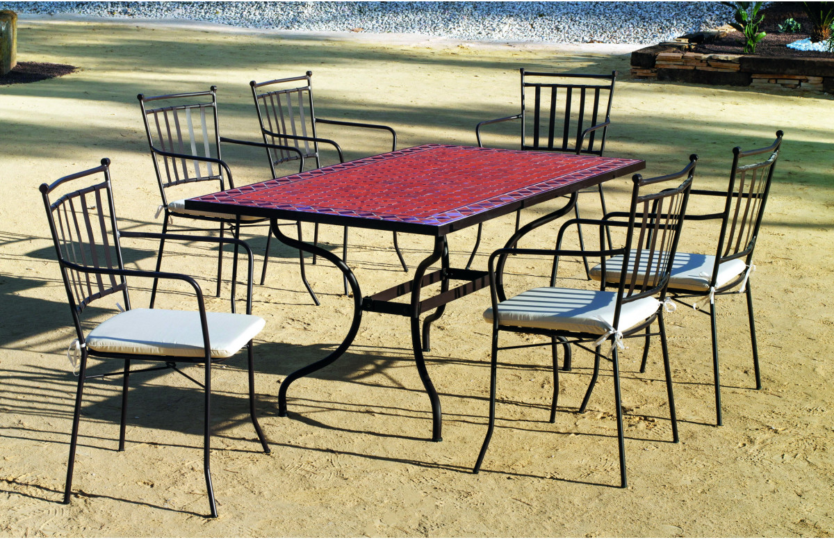 Ensemble table LIMA et fauteuils de jardin SHIFA 6 personnes HEVEA en acier et Dralon
