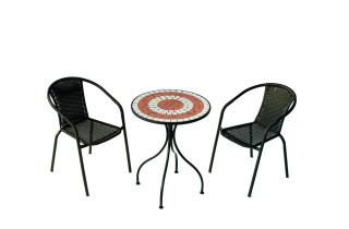 Ensemble table MALAGA et fauteuils de jardin BRASIL 2 personnes HEVEA en acier et résine tressée