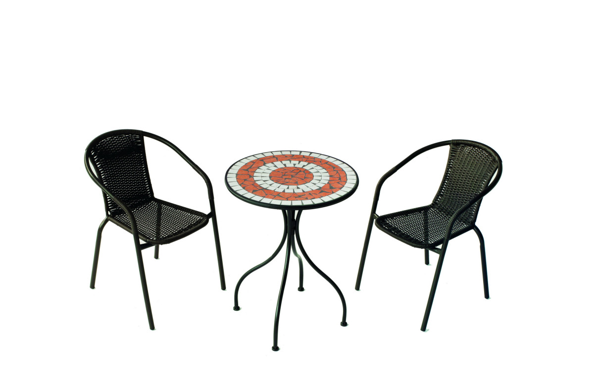 Ensemble table MALAGA et fauteuils de jardin BRASIL 2 personnes HEVEA en acier et résine tressée