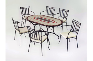 Ensemble table MALAYA et fauteuils de jardin SHIFA 6 personnes HEVEA en acier et Dralon