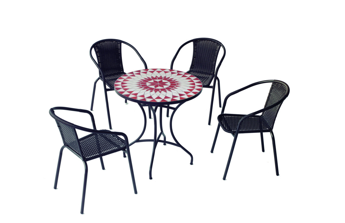 Ensemble table NEYPAL et fauteuils de jardin BRASIL 4 personnes HEVEA en acier et résine tressée