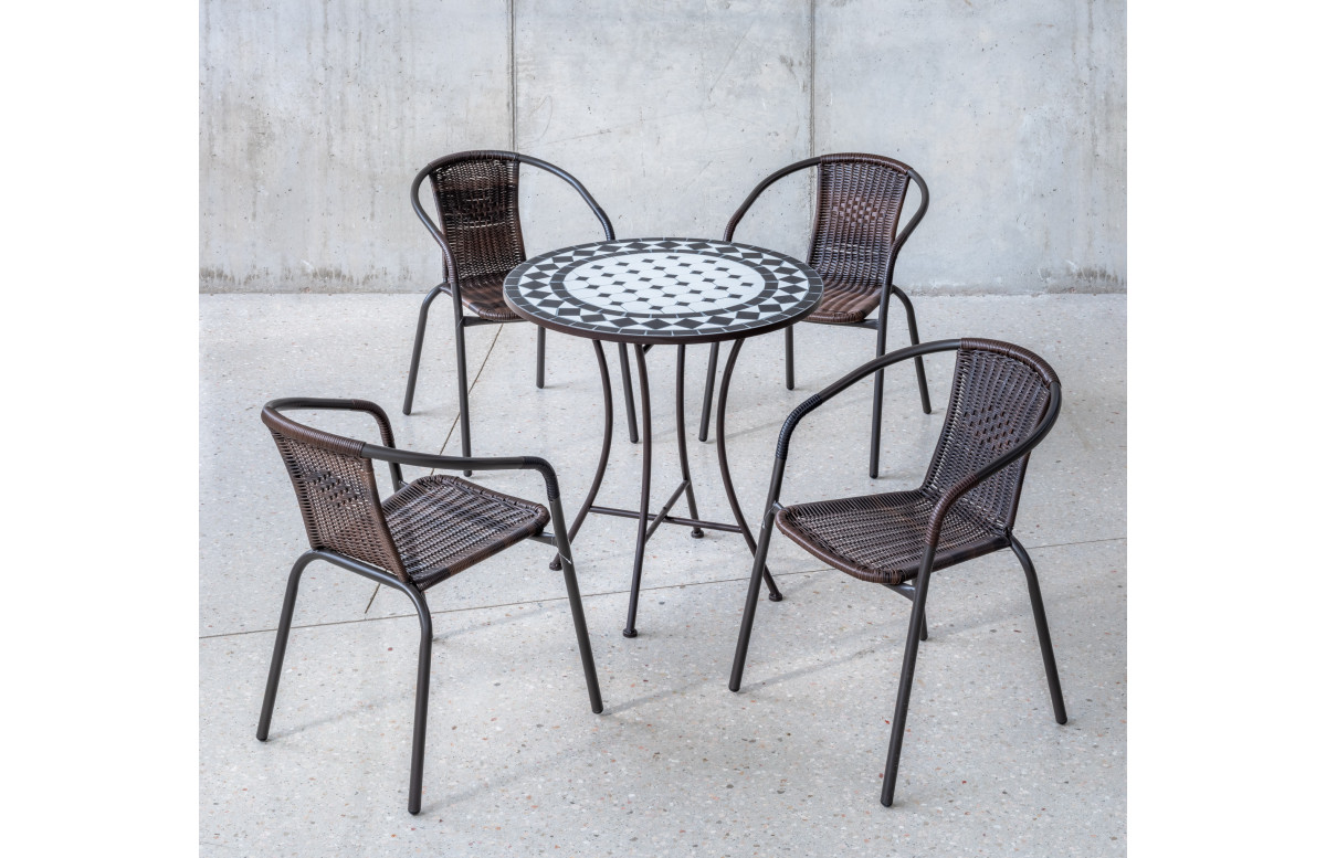 Ensemble table SIENA et fauteuils de jardin BRASIL 4 personnes HEVEA en acier et résine tressée