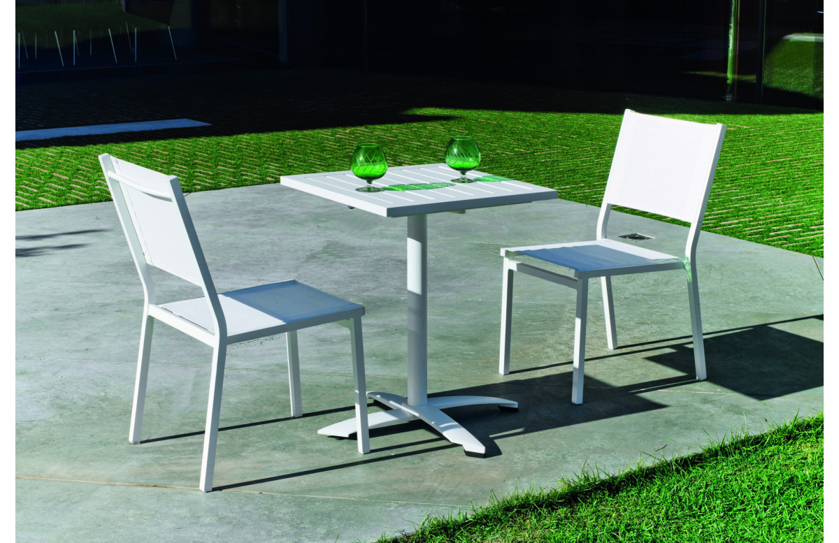 Ensemble table BOSTON et fauteuils de jardin SION-2 60cm HEVEA en aluminium et textilène