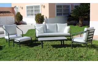 Salon de jardin ALEXIS 5 personnes HEVEA en aluminium et Dralon