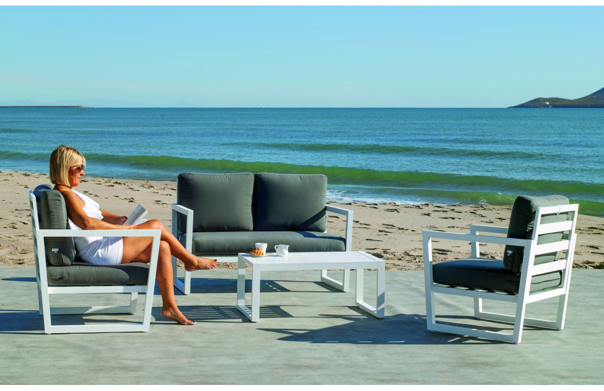 Salon de jardin ALPINE 4 personnes HEVEA en aluminium et Dralon