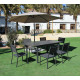 Ensemble table PALMA et fauteuils SION-2 6 personnes en aluminium et HPL avec parasol VIENA HEVEA