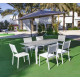 Ensemble table PALMA et fauteuils SION-2 6 personnes en aluminium et HPL avec parasol VIENA HEVEA