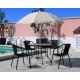 Ensemble table SULAM et fauteuils SANTANA-3 4 personnes en acier et résine tressée avec parasol PLACENIA HEVEA
