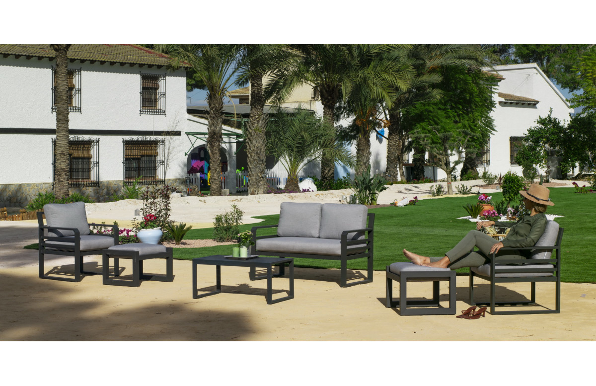 Salon de jardin PIAVE 4 personnes HEVEA en aluminium et Dralon