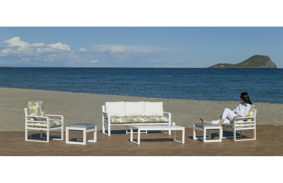 Salon de jardin PIAVE 5 personnes HEVEA en aluminium et Dralon
