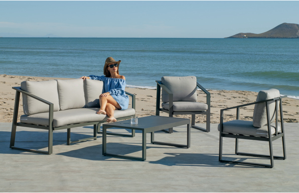 Salon de jardin SADEM 5 personnes HEVEA en aluminium et Dralon