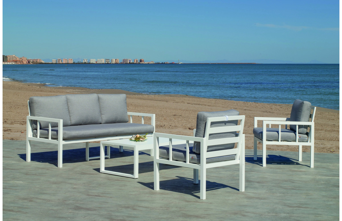 Salon de jardin SOLANO 5 personnes HEVEA en aluminium et Dralon