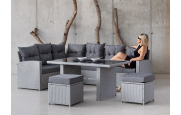 Salon de jardin VERNIS 7 à 8 personnes HEVEA en acier et résine tressée