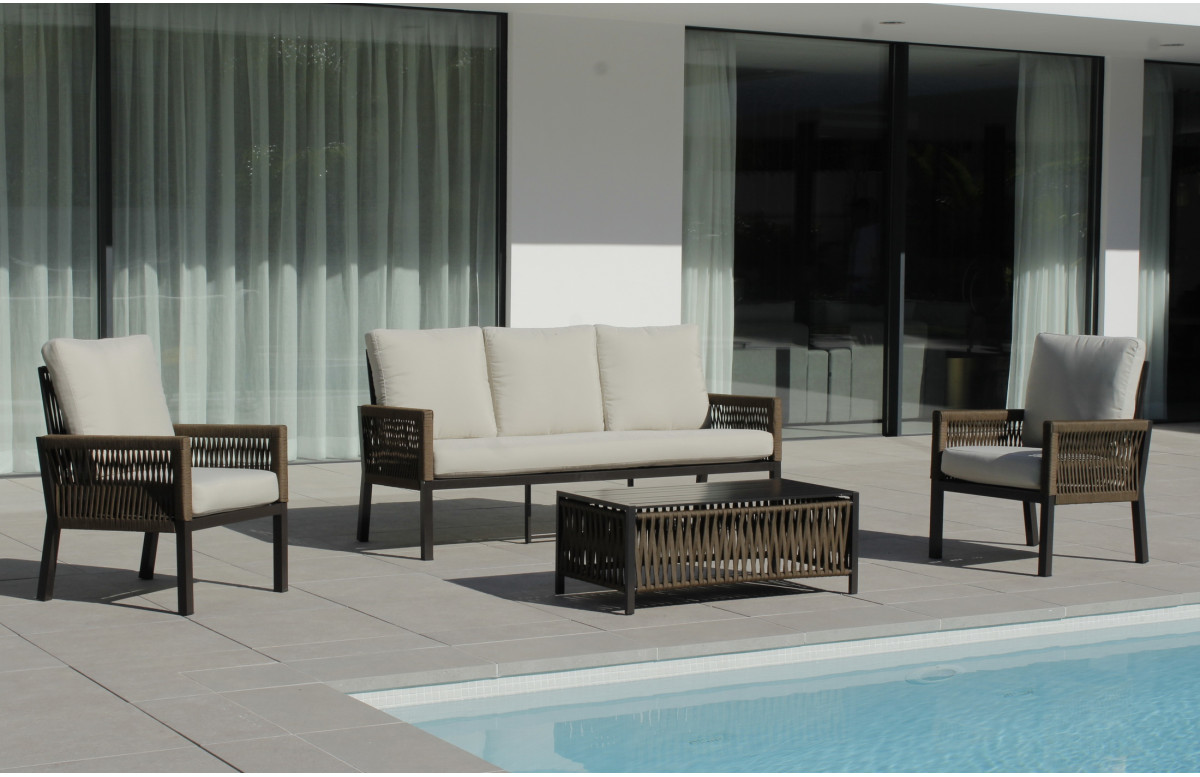 Salon de jardin HAVANA 5 personnes HEVEA en aluminium et corde
