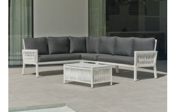 Salon de jardin HAVANA 6 personnes HEVEA en aluminium et corde