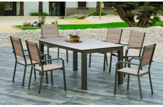 Ensemble table CAMELIA et fauteuils PRISCILA 6 personnes HEVEA en aluminium et HPL