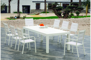 Ensemble table CAMELIA et fauteuils PRISCILA 8 personnes HEVEA en aluminium et textilène