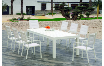 Ensemble table CAMELIA et fauteuils PRISCILA 8 personnes HEVEA en aluminium et textilène