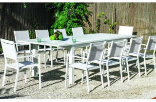 Table extensible salon de jardin CAMELIA 220/300x110 HEVEA en aluminium