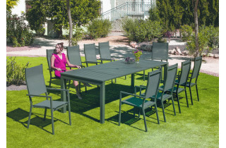 Table extensible salon de jardin SINGAPUR 200/265x77 HEVEA en aluminium