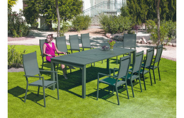 Table extensible salon de jardin SINGAPUR 200/265x77 HEVEA en aluminium