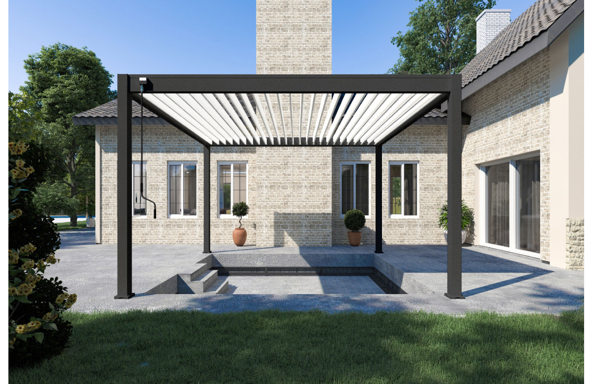 Pergola bioclimatique autoportée Ombréa en aluminium 4x4 M