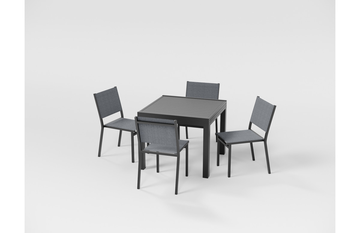 Ensemble table extensible Hanae et chaises de jardin Sperone en aluminium anthracite 4 personnes - Essenciel Green