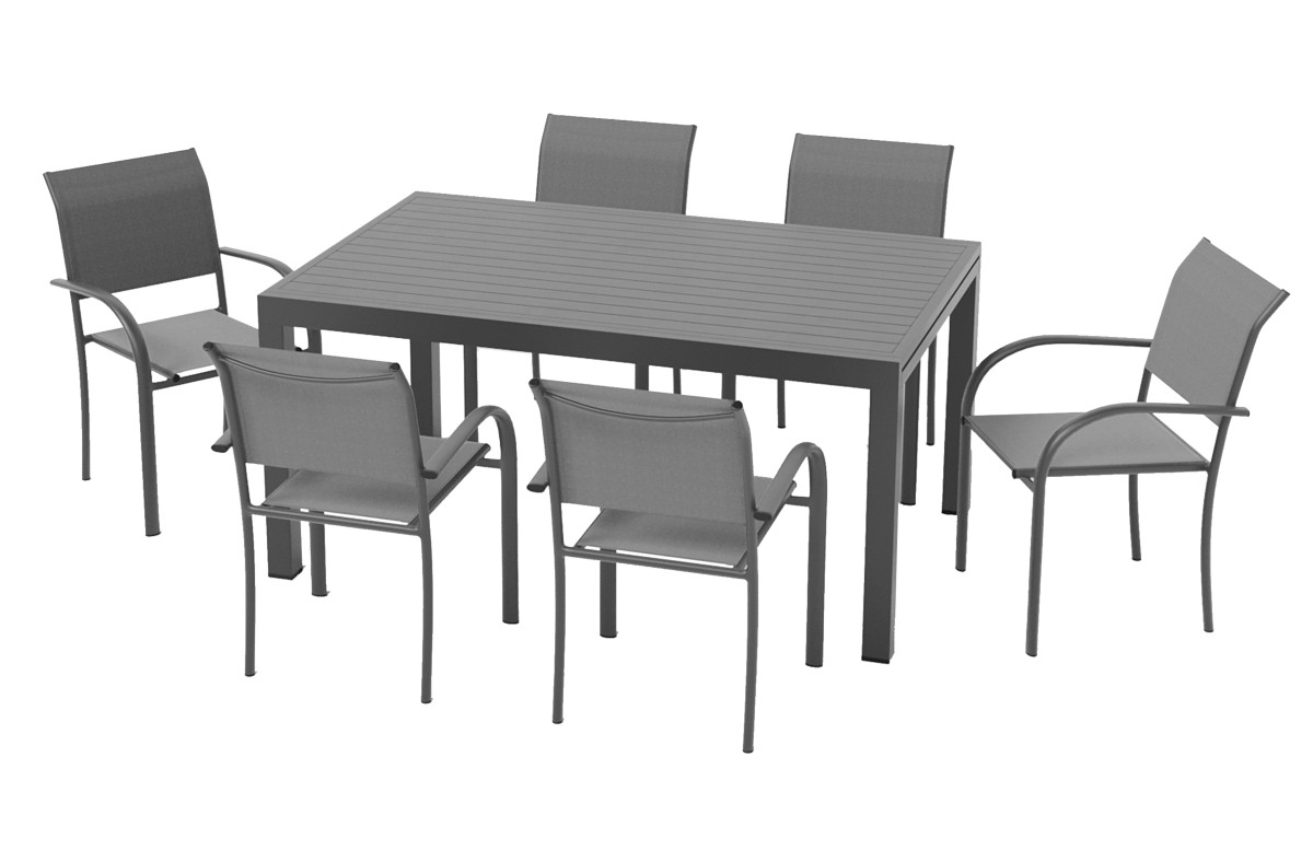 Ensemble table extensible Hanae et fauteuils de jardin Lavezzi en aluminium anthracite 6 personnes - Essenciel Green