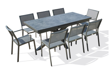 Ensemble table de jardin à rallonge automatique CAICOS  + 6 chaises + 2 fauteuils STOCKHOLM  DCB GARDEN Gris Anthracite
