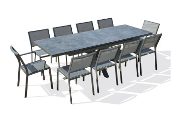Ensemble table de jardin à rallonge automatique CAICOS  + 8 chaises + 2 fauteuils STOCKHOLM  DCB GARDEN Gris Anthracite