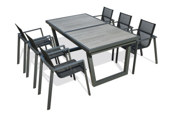 Ensemble table et chaises de jardin à rallonge automatique OLHOS en aluminium 6 personnes DCB GARDEN Gris Anthracite