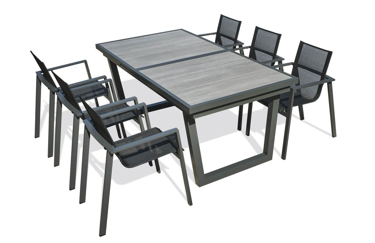 Ensemble table et chaises de jardin à rallonge automatique OLHOS en aluminium 6 personnes DCB GARDEN Gris Anthracite