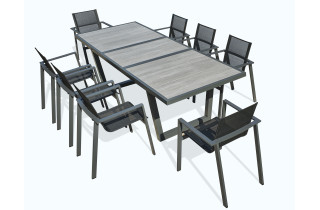 Ensemble table et chaises de jardin à rallonge automatique OLHOS en aluminium 8 personnes DCB GARDEN Gris Anthracite