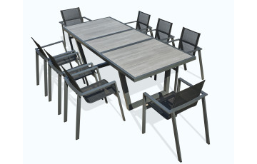 Ensemble table et chaises de jardin à rallonge automatique OLHOS en aluminium 8 personnes DCB GARDEN Gris Anthracite