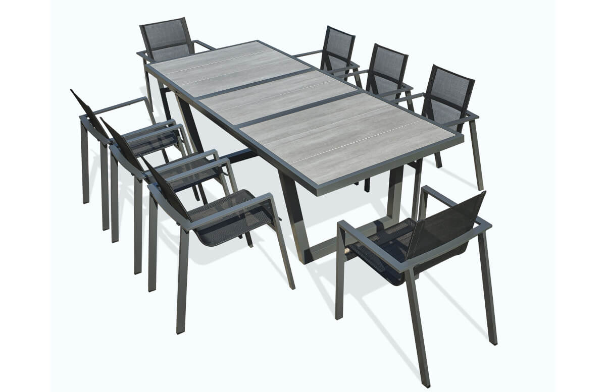 Ensemble table et chaises de jardin à rallonge automatique OLHOS en aluminium 8 personnes DCB GARDEN Gris Anthracite