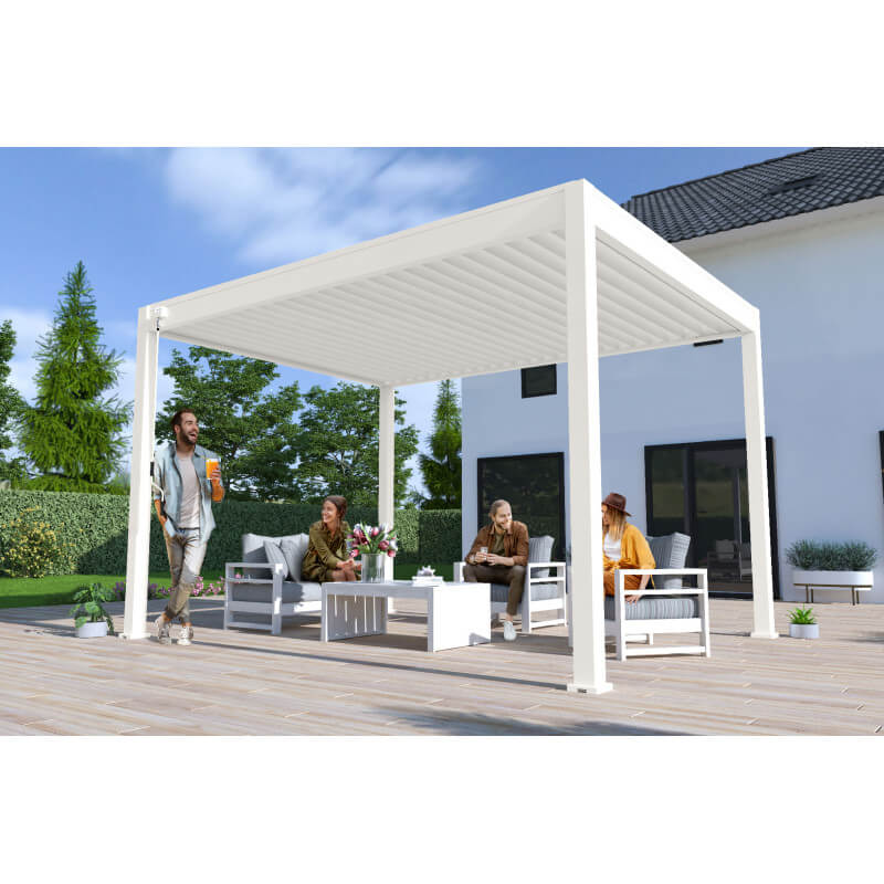 Pergola Bioclimatique en Aluminium Autoportée avec Lames Orientables  Manuellement – 4 x 3 m – 12 m² au sol