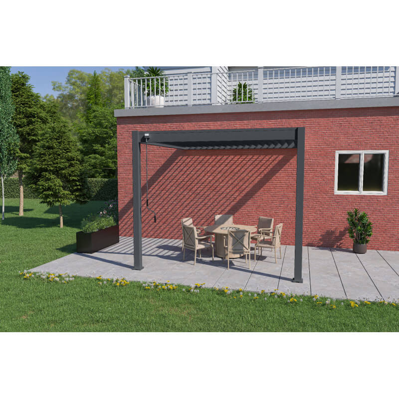 Pergola aluminium lames orientables. Modèle Kaline 3x3m adossée